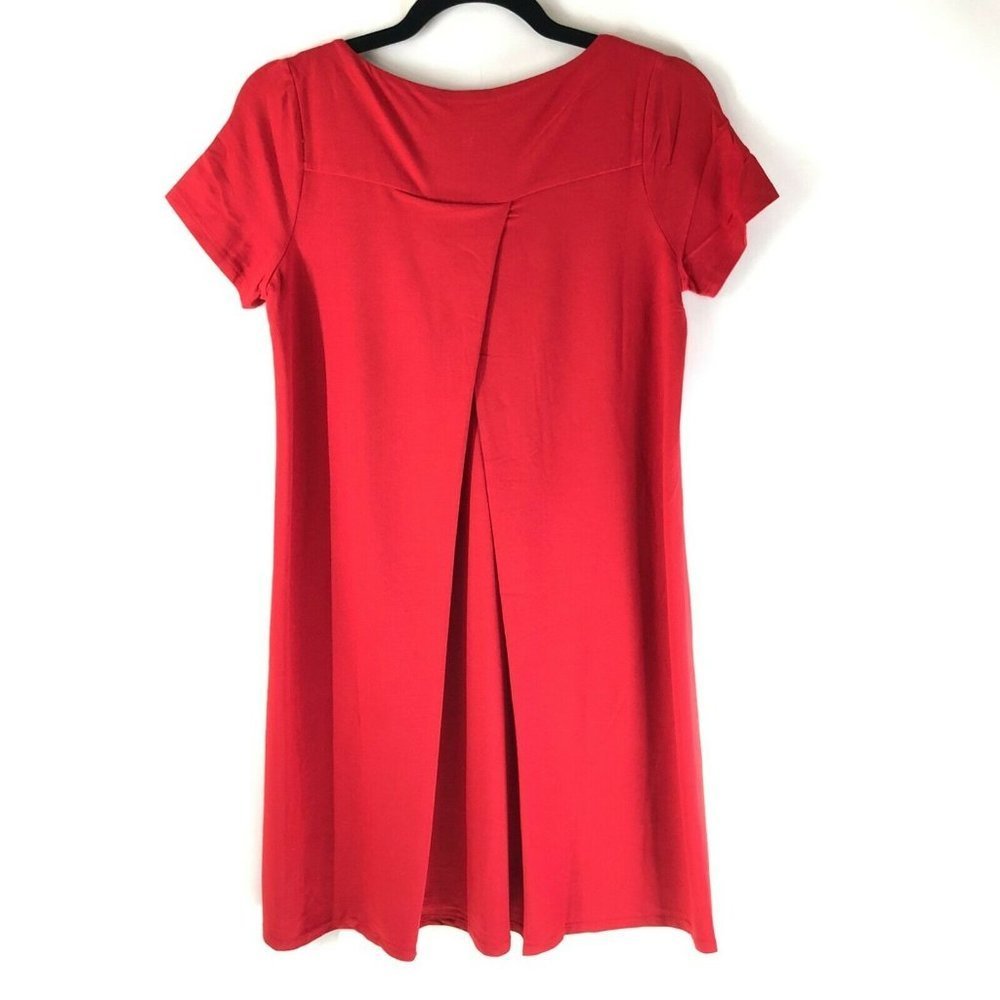 J Jill Wearever T Shirt Shift Dress Pleat Short Sleeve Stretch Red XSP Petite - Picture 2 of 5